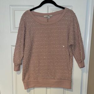 Forever 21 pink textured crop sleeve sweater with clear sparkly sequins
